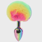 Anal Plug - Gemsations - 3" Metal Bunny Tail Rainbow Plug