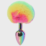 Anal Plug - Gemsations - 3" Metal Bunny Tail Rainbow Plug