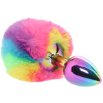 Anal Plug - Gemsations - 3" Metal Bunny Tail Rainbow Plug