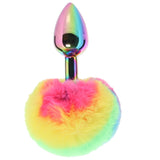 Anal Plug - Gemsations - 3" Metal Bunny Tail Rainbow Plug