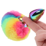 Anal Plug - Gemsations - 3" Metal Bunny Tail Rainbow Plug