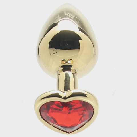Anal Plug - Ouch! - Red Heart Gem Gold Plug Medium