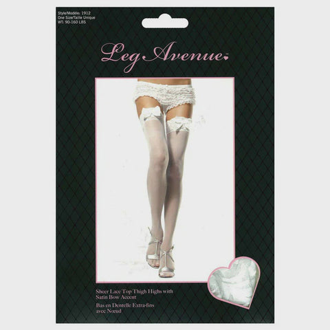 Thigh Hi - Leg Avenue - Lace Stay Up Spandex Sheer Stockings White